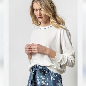 Lilla P Cream Oversized Saddle Stitch Long Sleeve Sweater XS